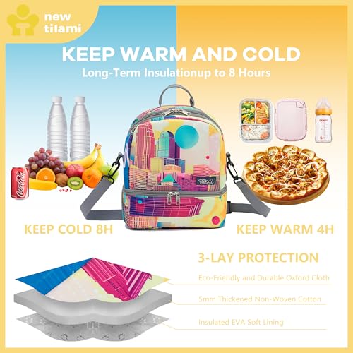 NEW TILAMI Kids Lunch Bag Double Insulated for tilami Rolling Backpack Girls Boys forTravel School Picnic, City Pastel - color: City Pastel