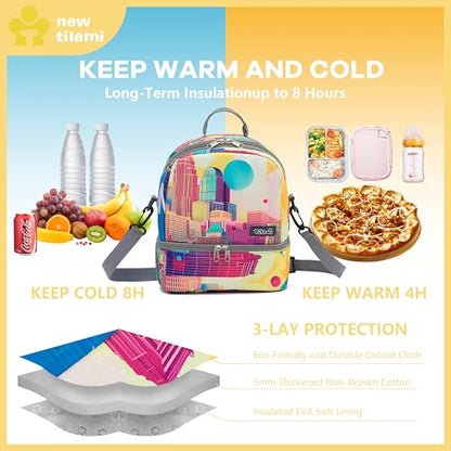NEW TILAMI Kids Lunch Bag Double Insulated for tilami Rolling Backpack Girls Boys forTravel School Picnic, City Pastel - color: City Pastel