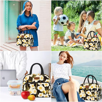 Coobiiya Lunch Bag Women, Daffodil Lunch Bag for Women Adult, Small Leakproof Cute Lunch Box Tote Large Capacity Reusable Insulated Cooler Lunch Container for Work/Office - color: Daffodil