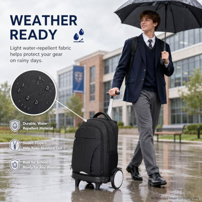 gxtvo Large Wheels & Quiet Glide | Rolling Backpack for Men & Women - Water-Resistant Wheeled Bag with Lunch Box for Office, Travel & College - Black - color: Rolling Backpack Reflective Black