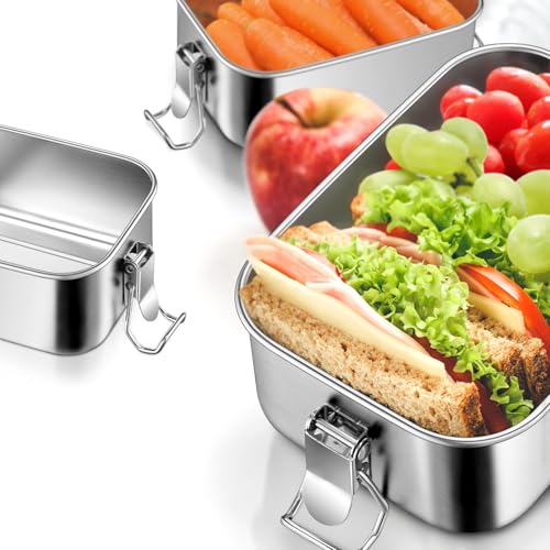 Leonyo 81oz 18/10 Stainless Steel Lunch Box for Adults, 2400ml Metal Bento Box with Divider, Leak-Proof Lunch Food Containers for Woman Man, Dishwasher Safe, Oven Safe Except for Lid - size: 2400ML