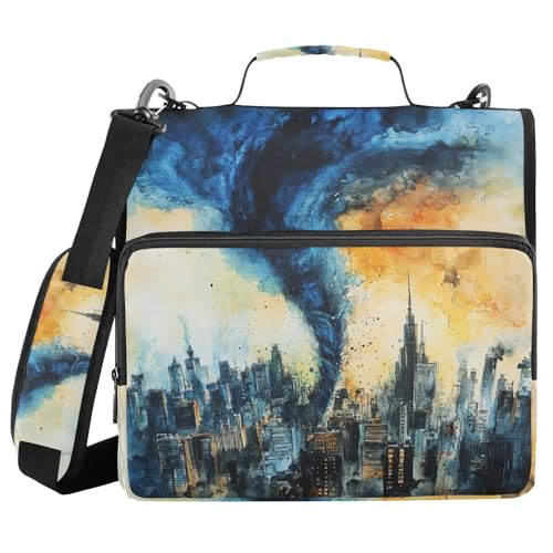 Krafig Storm Blue Tornado Zipper Binder Bag 3 Ring with Handle Shoulder Strap, Binder File Organizer Bag Storage Case for School Office Work