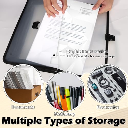 3 Pieces A3 11 x 17 inch Expandable File Folder with Handle Expandable Folders for Documents Snap Closure Black Horizontal Large Clear Organizer Storage for Plots Charts
