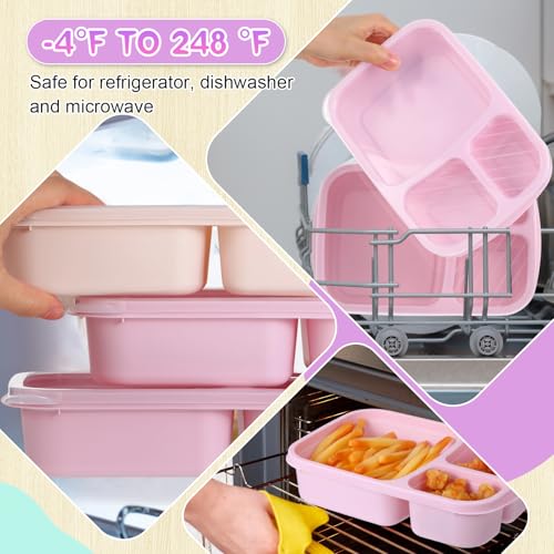 Honeydak 5 Pack Snack Containers 3 Compartment Bento Snack Boxes Divided Meal Prep Containers with Lids Reusable Adults Lunch Food Storage Box for School Work Travel(Creamy Pink Gray) - color: Creamy Pink Gray