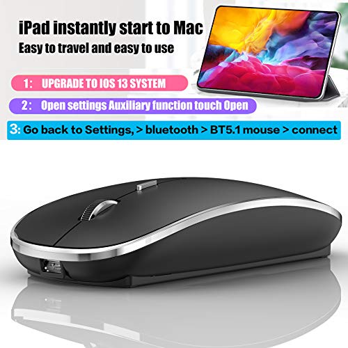Rechargeable Bluetooth Mouse, Black, 450mAh Battery, 3 DPI Levels, Skin-Friendly, 10-Minute Power Saving - color: Black