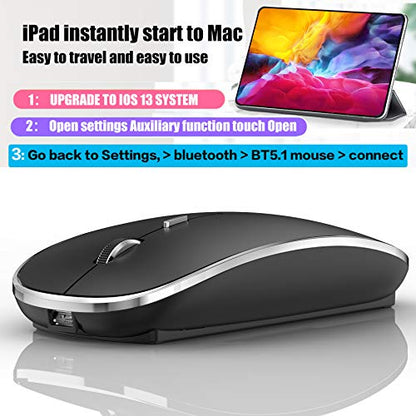 Rechargeable Bluetooth Mouse, Black, 450mAh Battery, 3 DPI Levels, Skin-Friendly, 10-Minute Power Saving - color: Black