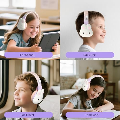 Icarer Kids Bluetooth Headphones with 85dB Volume Limiter, Bluetooth 5.4 & 20H Playtime, Ultra-Soft Foldable Over-Ear Headset with Mic, FM/TF/Wired Mode, Cute Animal Design for School Travel (Purple) - color: Purple