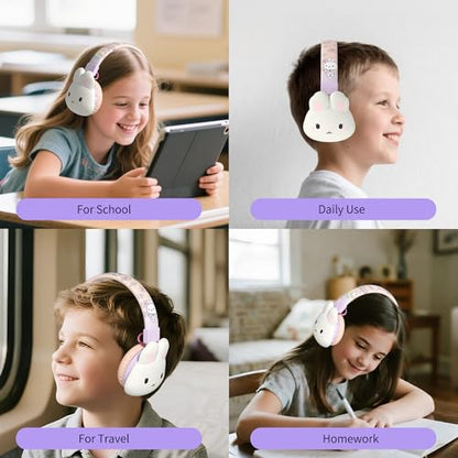Icarer Kids Bluetooth Headphones with 85dB Volume Limiter, Bluetooth 5.4 & 20H Playtime, Ultra-Soft Foldable Over-Ear Headset with Mic, FM/TF/Wired Mode, Cute Animal Design for School Travel (Purple) - color: Purple