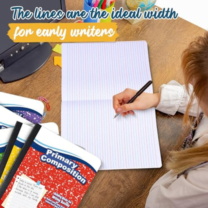 Watersay 60 Pack Primary Ruled Composition Notebook, Grade K-2 Journal 50 Sheets, 7-1/2" x 9-3/4" Primary Composition Book Writing Notebook for Kids Kindergarten Preschool 1st 2nd Grad (Multicolor) - color: Multicolor