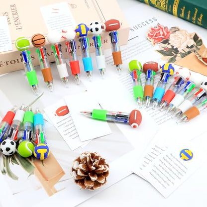 Scettar 28 Pack Sport Party Favors 4-in-1 Ballpoint Pens, 0.5mm Retractable Sport Theme Pens with Emotion Support Card for Sport Lover, Novelty Gifts Goodie Bags Stuffers(7 Style) - style: Sport Favors