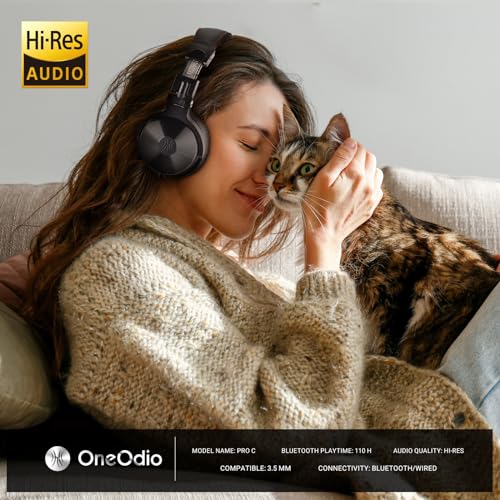 OneOdio Bluetooth Over Ear Headphones, 110 Hrs Wireless/Wired Stereo Sound Foldable Headsets with Deep Bass 50mm Neodymium Drivers for PC/Computer/Podcast- Studio Wireless Pro C, Black - color: Black