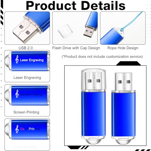 Hoteam 50 Pack USB 2.0 Flash Drives Bulk Blue Portable Thumb Drive with Hat USB Sticks Bulk with 50 Pcs Lanyards for Data Storage File Sharing Commercial Gift(4GB) - size: 4 GB