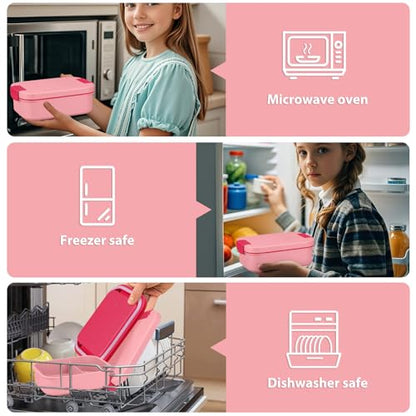 Large Bento Lunch Box Set for Adults Kids Women with 10.5oz Soup Thermo,Coffee Tumblers Men Girls Boys Teenagers Leak-Proof Lunch Food Containers with Lunch Bag - color: Beauty Pink
