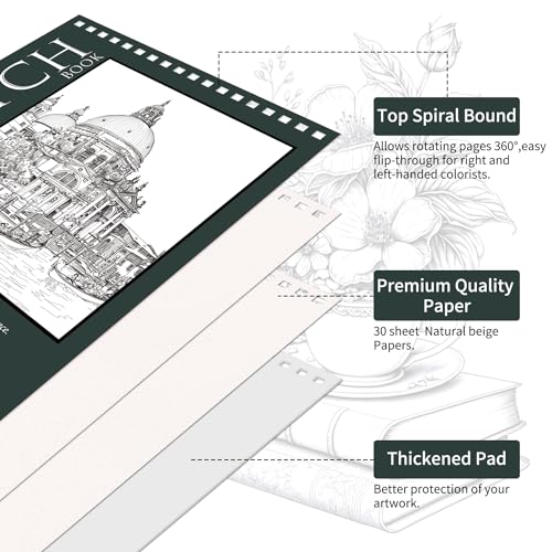 OSIMIG 5 Pack Sketch Book 8.5" x 11" Set, Top Spiral Bound Sketch Pad 150 Sheet Total (68lb/100gsm), Drawing Paper Pad, Sketch Book for Kids, Artist, Adult Art Supplies - size: 5 Pack