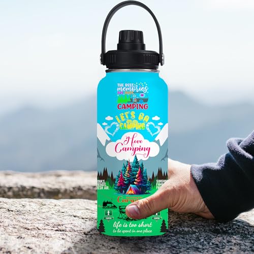 Camping Insulated Stainless Steel Water Bottle 32oz, Camping Vacuum Travel Tumbler Cup for Men Women Friends Campers - color: Camping