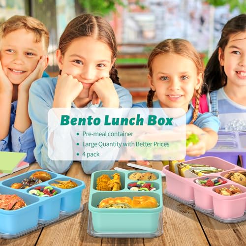 Bento Lunch Box - 4 Pack, Snack Box Containers Meal Prep Container Microwave Safe, Lunch Box of 4-Compartment, Bento Box Adult Lunch Box, Dishwasher Safety (PP(B/P/G/P)) - color: PP(B/P/G/P)