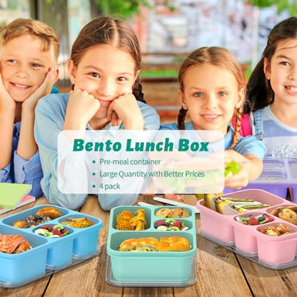 Bento Lunch Box - 4 Pack, 4-Compartment Meal Prep Containers, Adult Lunch Box, Microwave & Dishwasher Safe (Dark-PP(B/P/G/P)) - color: Dark-PP(B/P/G/P)
