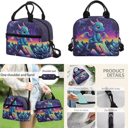 Dragon Starry Print Backpack Set for School Kids, 4PCS Book Bag with Lunch Bag Pencil Case Water Bottle Sleeve Back to School Supplies - color: Dragon Starry