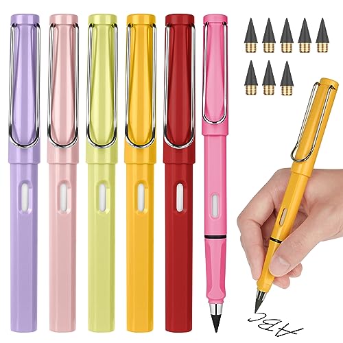 Ainiv Inkless Pencil Forever Pencil, 6 Sets Infinity Pencil Everlasting Pencil with Eraser, Reusable Infinite Pencil with Extra 6 Replaceable Nibs, Endless Pencil for Home Office School Supplies - color: 6 Sets Multicolor