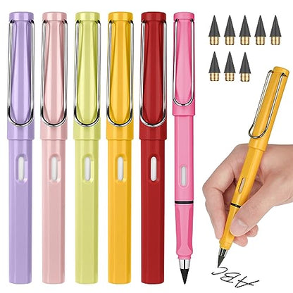 Ainiv Inkless Pencil Forever Pencil, 6 Sets Infinity Pencil Everlasting Pencil with Eraser, Reusable Infinite Pencil with Extra 6 Replaceable Nibs, Endless Pencil for Home Office School Supplies - color: 6 Sets Multicolor