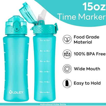 OLDLEY Kids Water Bottle with Straw for School Girls Boys, 15 oz Unbreakable Leak-Proof BPA-Free Motivational Water Bottles with Times to Drink for Travel Sports Gym, 1 Straw Lid, Mint - color: A-Mint, style: Straw Lid