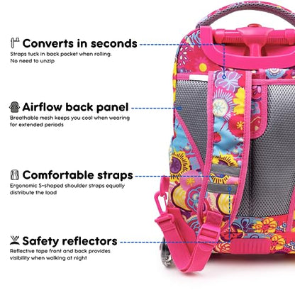 J World Lollipop Kids Rolling Backpack & Lunch Bag Set for Elementary School. Carry-On Suitcase with Wheels, Poppy Pansy - color: Poppy Pansy