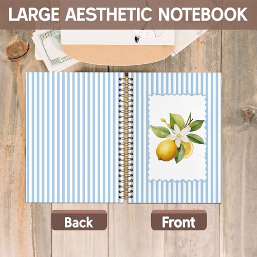 KAOWT Blue Striped Lemon Notebook Journal, Blue and White Lemon Notebooks for Note Taking, Botanical Hardcover Spiral Notebook 5.5x8.3in - color: Summer notbook-lemon blue striped
