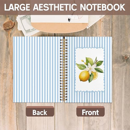 KAOWT Blue Striped Lemon Notebook Journal, Blue and White Lemon Notebooks for Note Taking, Botanical Hardcover Spiral Notebook 5.5x8.3in - color: Summer notbook-lemon blue striped