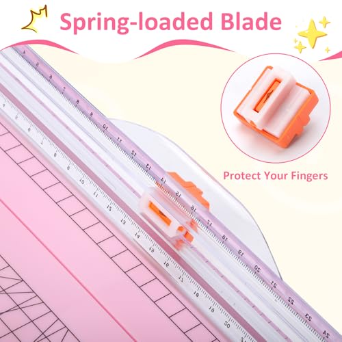 A4 Paper Cutter 12 Inch Titanium Paper Trimmer Scrapbooking Tool with 2pcs Replacement Blades with Automatic Safety Guard and Side Ruler for Craft Paper, Cardstock, Photo, Coupon, Label,Pink - color: 1-pink