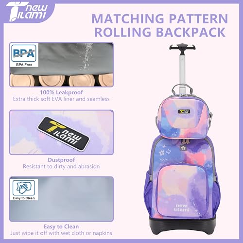 NEW TILAMI 18 inch Rolling Backpack Boys & Girls for School – Durable, Waterproof, Adjustable Handle, Ideal for Travel & Daily Use, Purple Sky - color: Purple Sky