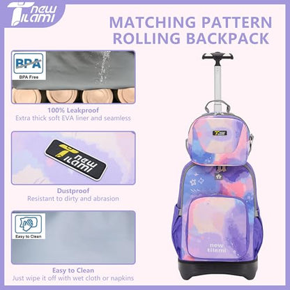 NEW TILAMI 18 inch Rolling Backpack Boys & Girls for School – Durable, Waterproof, Adjustable Handle, Ideal for Travel & Daily Use, Purple Sky - color: Purple Sky