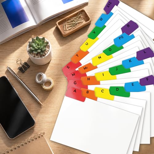 Chell 4"x6" Index Card Dividers, A-Z Tabbed, with Blank Stickers, 1 Set | Bright Colors, Heavyweight, Made of 110 lb. Cover Weight Paper, Alphabetical, Blank Stickers - size: 4"x6"