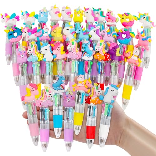 CZWZ 30Pcs Mini Multicolor Pens in One 4-in-1 Cute Pens Bulk, Ballpoint Pen for Birthdays and Parties, Fun Gifts Assorted Ink Kawaii Pen - style: 30Pcs-Unicorn