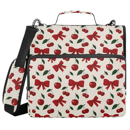 Red Cherry Bow Zipper Binder 3 Ring with Handle and Shoulder Strap, 500 Sheet Binder Organizer Capacity & Multi-Pockets for School Office - color: A6114