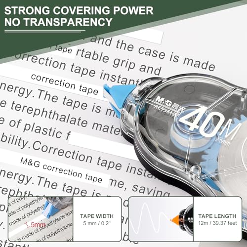 M&G 5Pcs 131 Ft Tape, Correction Tape Tear Resistant Whiteout Tape Easy to Use Instant Bulk Cool Transparent Dispenser for Classroom Office, Black