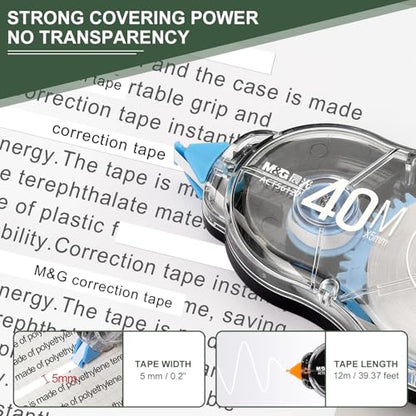 M&G 5Pcs 131 Ft Tape, Correction Tape Tear Resistant Whiteout Tape Easy to Use Instant Bulk Cool Transparent Dispenser for Classroom Office, Black