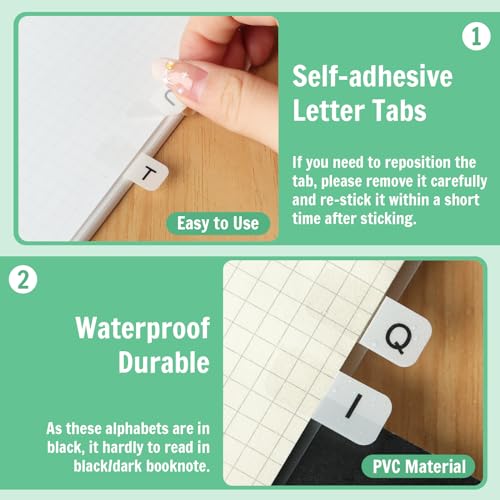 Aixoom A-Z Small Alphabet Index Tabs Self-Adhesive A-Z Letter Index Tabs Transparent Permanent Alphabetical Stickers for Notebooks Dictionary Files (208) - color: White