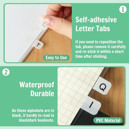 Aixoom A-Z Small Alphabet Index Tabs Self-Adhesive A-Z Letter Index Tabs Transparent Permanent Alphabetical Stickers for Notebooks Dictionary Files (208) - color: White