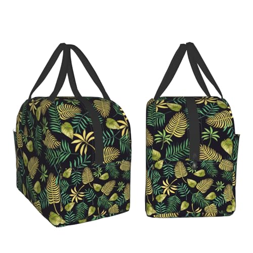 Imiss Tropical Palm Leaves Insulated Lunch Bag Hawaii Hawaiian Green Leaves Plants Exotic Reusable Lightweight Lunch Cooler Bag with Front Pocket for Picnic Work Office - color: Tropical Palm Leaves