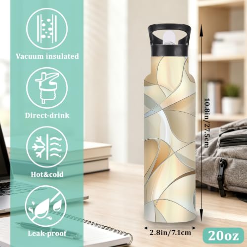 Abstract Geometric Insulated Water Bottle with Straw 20 oz,Neutral Modern Stainless Steel Leak Resistant Double Wall Water Bottles with Handle for Gym Sports Travel Outdoor - color: Abstract Geometric,Neutral Modern