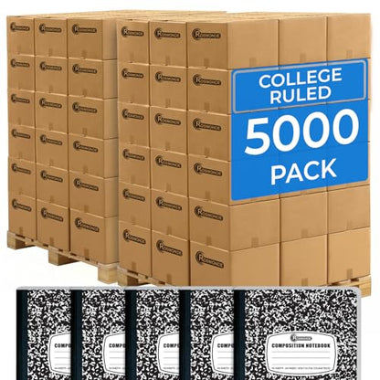 Rosmonde 5000 Pack Composition Notebooks Bulk, College Ruled, Black Marble | Bulk Pallet for School Districts, 200 Pages (100 Sheets), 9-3/4 x 7-1/2, Bulk Office & College Supplies, 4-7 Days Transit - size: 5000 Pack | District Pallet, style: Black Marble