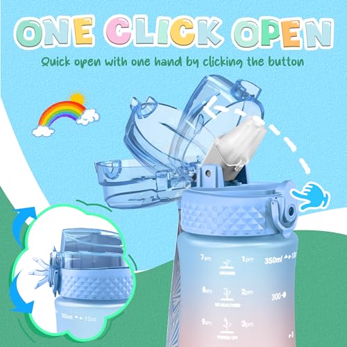 OLDLEY Kids Water Bottle for School, 12 oz (2 lids) BPA-Free Reusable Leak-proof Durable Tritan Plastic Water Bottles with Straw & Chug Lids, Anti-dust Spout Cover (Dreamland) - color: Dreamland, size: 12 Ounces