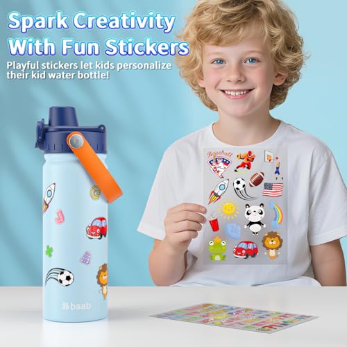 baab 18oz Kids Water Bottle, Insulated Kids Water Bottle with Lockable Spout Lid & Stickers, 18/8 Stainless Steel Vacuum Leakproof Kid Water Cup with Handle for Boy & School (Light Blue+Navy Blue) - color: Light Blue+Navy Blue, size: 18 Ounces