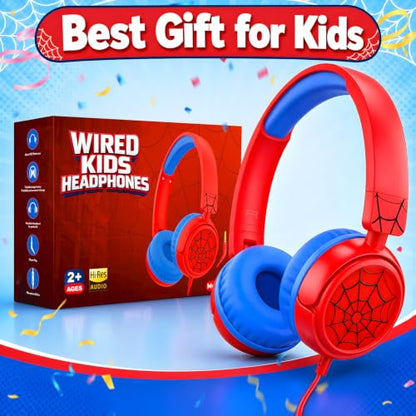 K6 Kids Headphones for Toddler & Kids Ages 2-12, 85/94dB Safe Volume Limited, Wired with 3.5mm Jack, HD Microphone, Adjustable & Foldable, On-Ear Headphones for Tablet, School, Travel, iPad (Red) - color: Red