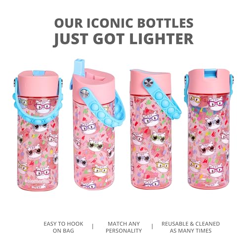 Elemental Leak Proof Water Bottles for Kids - Splash Kids Water Bottle for School with Pop-it Handle - Tritan Plastic Water Bottle with Straw - Stylish Cat & Spring Blossom - 18oz (2 Pack) - color: Duo - Stylish Cat / Spring Blossom