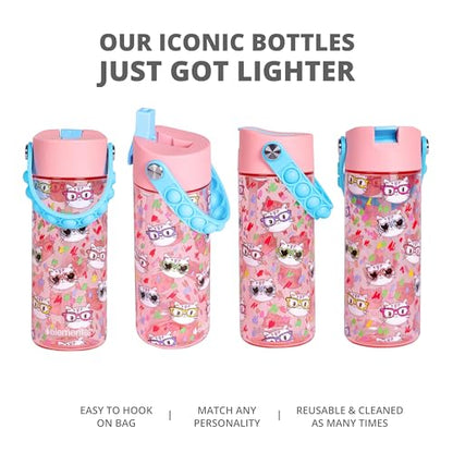 Elemental Leak Proof Water Bottles for Kids - Splash Kids Water Bottle for School with Pop-it Handle - Tritan Plastic Water Bottle with Straw - Stylish Cat & Spring Blossom - 18oz (2 Pack) - color: Duo - Stylish Cat / Spring Blossom