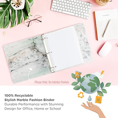 Carstens Limited Edition 2-Inch Green Marble Heavy Duty 3-Ring Binder – Side Opening, Waterproof, Durable Plastic, No-Gap Rings, Holds 300 Sheets, BPA-Free, Made in USA (2843-3R) - color: Marble Green, size: Individual