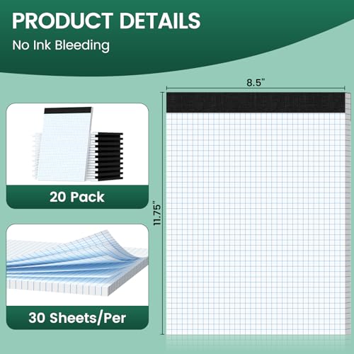 Graph Paper 8.5 X 11, 20 Pack, 4x4 Quad Ruled, Grid Paper Pad 8-1/2" X 11.75", Grid Pad 8.5 X 11.75, Engineering Notebook, Easy Tears Off, White 70 Gsm Graft Paper - style: 20 Pack