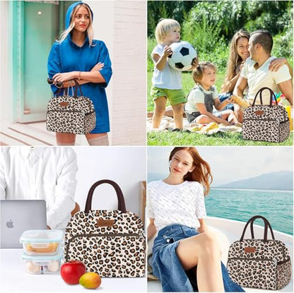Coobiiya Lunch Box for Women, Reusable Cute Insulated Lunch bag Tote Bags | Large Capacity Cooler Thermal Leakproof for Work Travel Picnic - color: Leopard