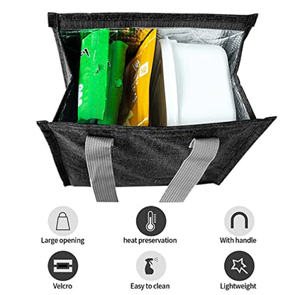 2pcs Black Lunch Bag Insulated, Lunch Box Bag, Reusable Lunch Tote Bag | small lunch tote,tasty food lunch bag,small cooler bag,Lunch Box Container Bag Insulated for Women, Men, Work, Office, Travel - color: Black
